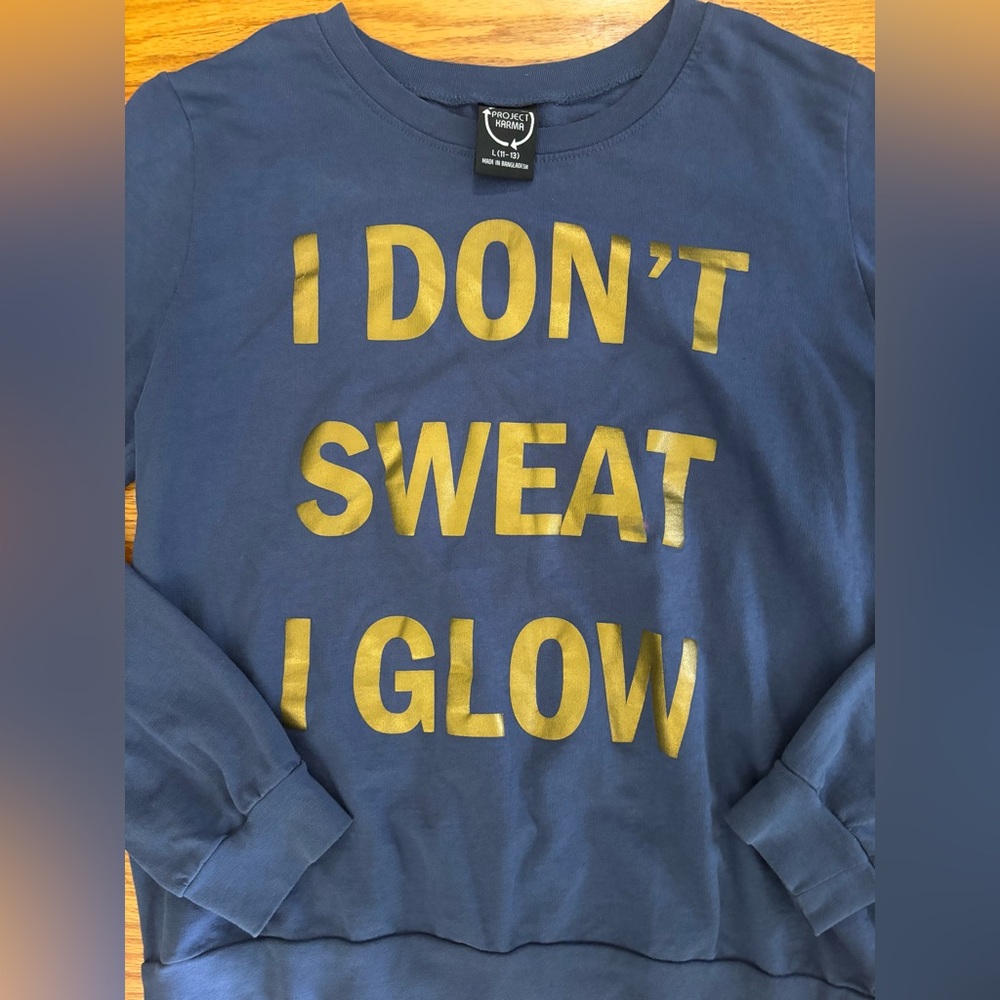 Project Karma Sweatsuit Women’s Large 11-13 Juniors Blue I DON’T SWEAT I GLOW - Picture 3 of 10